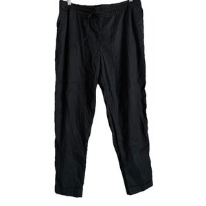 LOFT Pants Women's Medium Black Linen Blend Jogger Tapered Drawstring Stretch